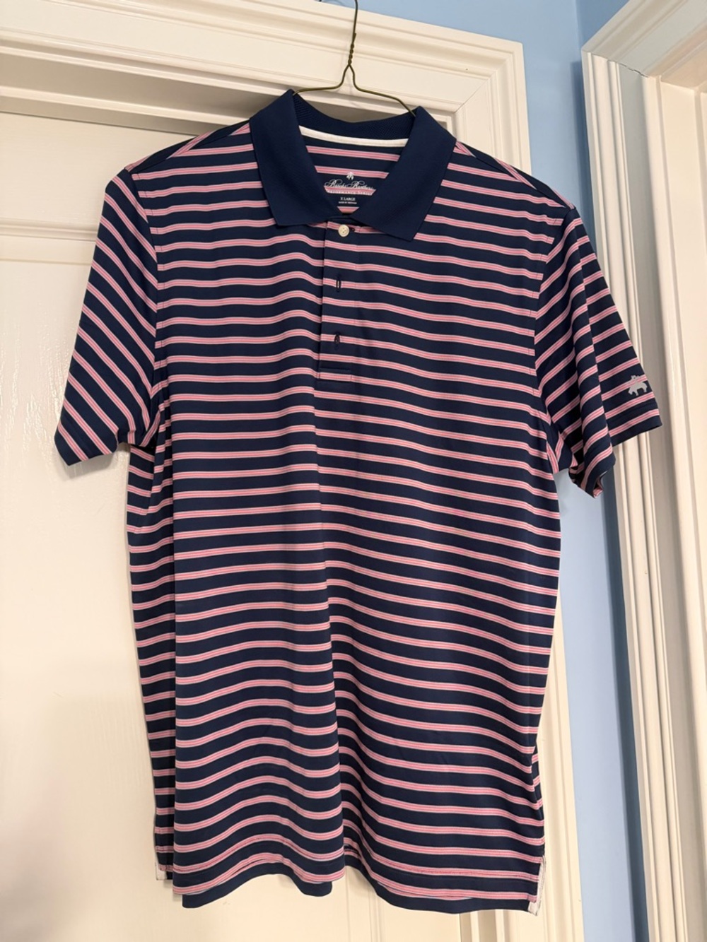 Brooks Brothers Men's Navy & Pink Striped Polo Shirt